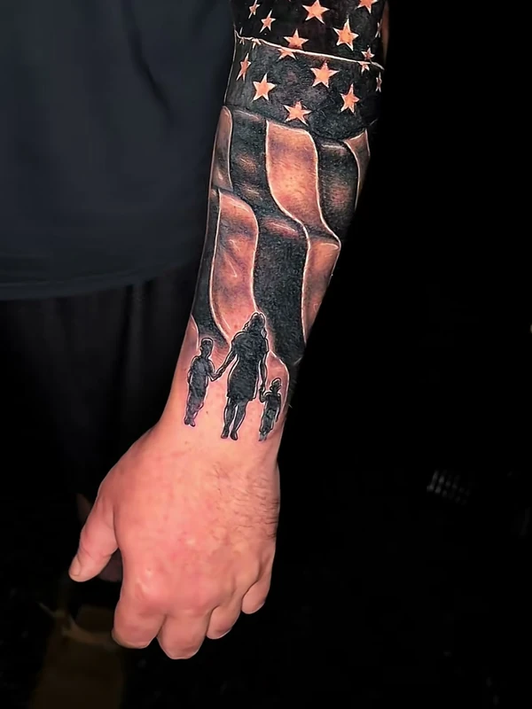 American flag forearm, tattooed by Jordan