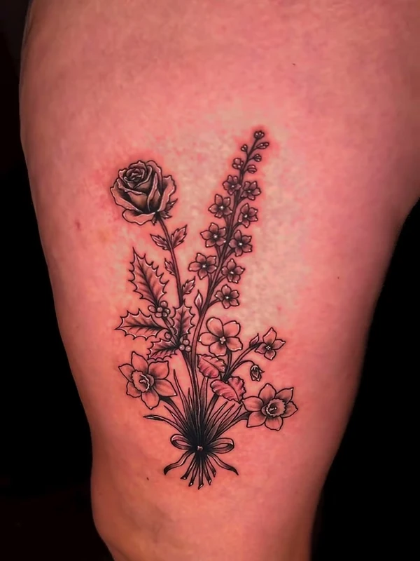 Rose and lavender, tattooed by Jordan
